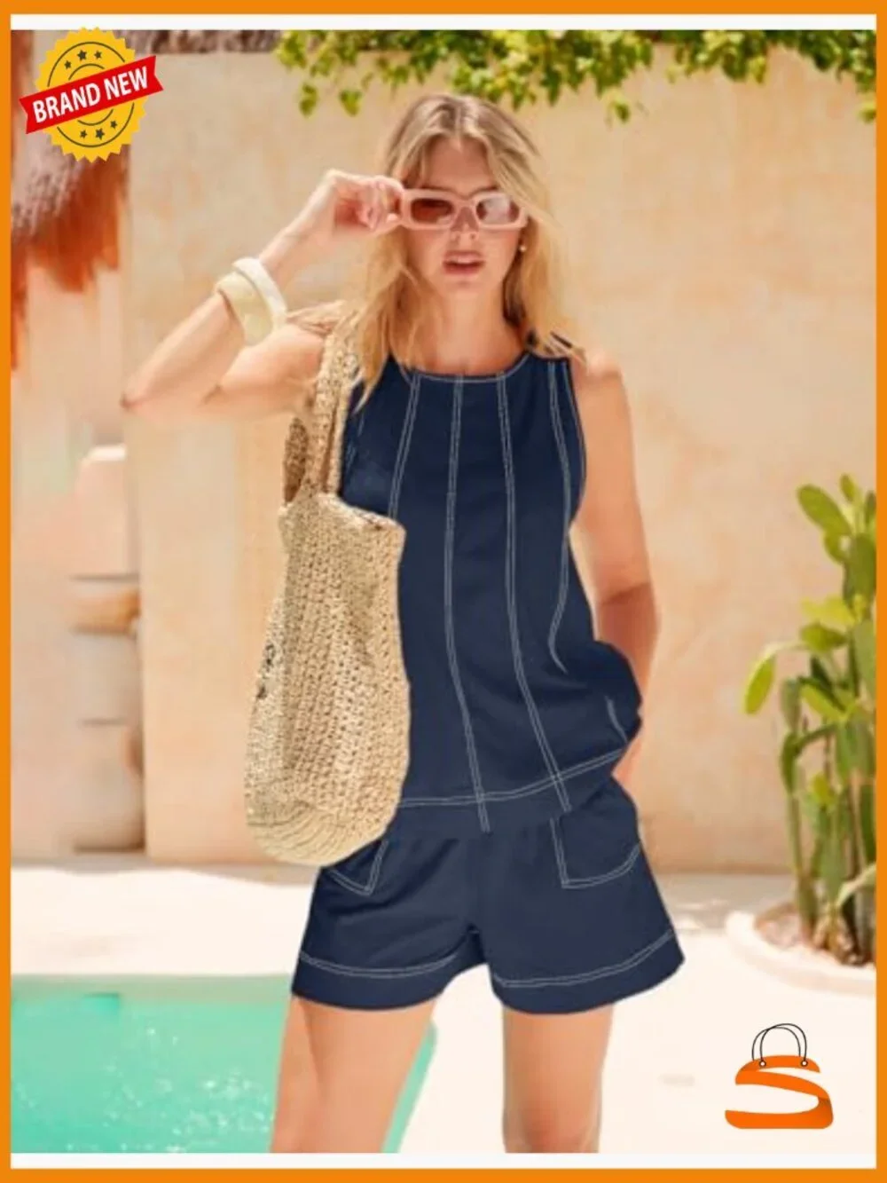 Women's 2 Piece Summer Tank Top and Shorts Matching Set Vacation Outfit